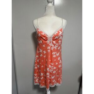 Lucy & Laurel Orange‎ Butterfly Lace Trim Cami Nightgown Women's Size Medium